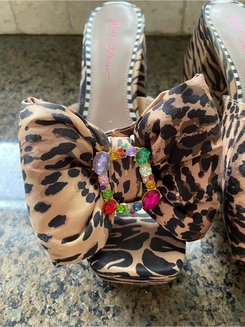 Betsey Johnson Possie Leopard Bow Slide Mules with Gem Accents, Size 11 - Picture 2 of 9